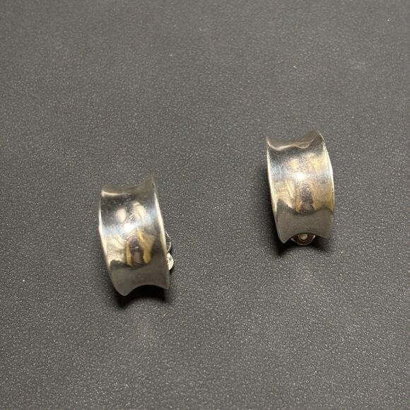 Vintage Sterling Silver Wide Hoop Clip-On Earrings Bold Minimalist Design 11g - Picture 2 of 6